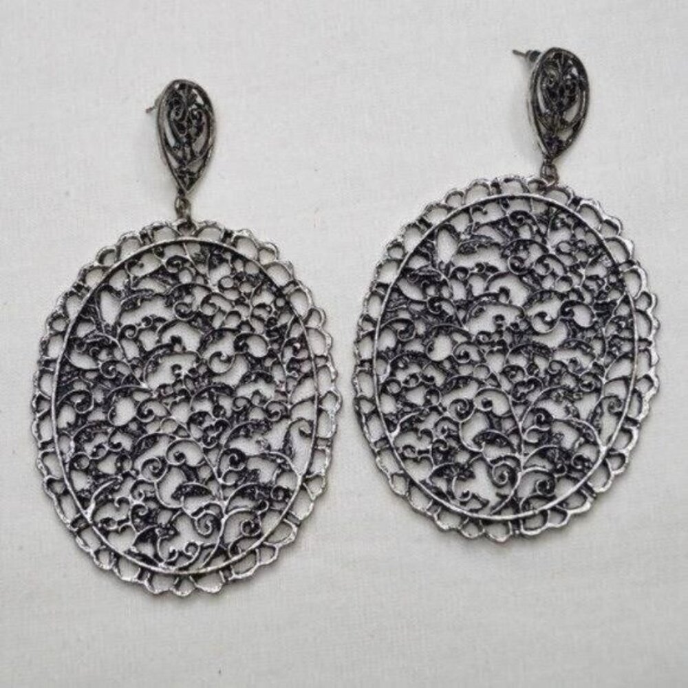 Silver Tone Statement Earrings
